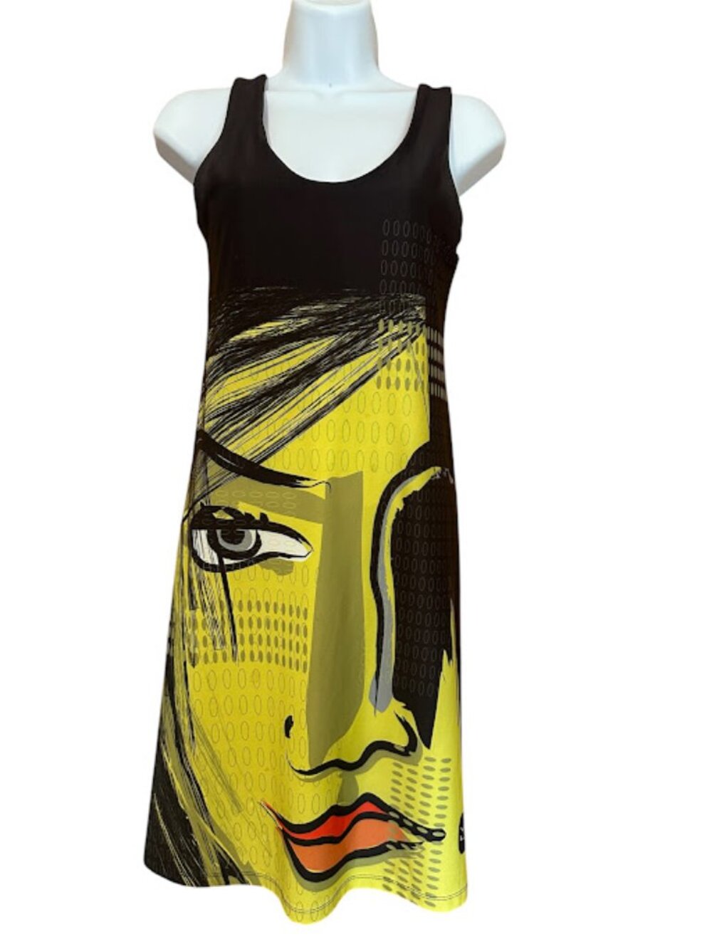 Volt Design Wearable Art Abstract Face Print Sheath Dress - Size 2 - Picture 7 of 7